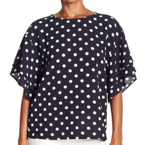 BOBEAU Polka Dots Blouse Bat Ruffle Sleeve‎ Top - Picture 1 of 7